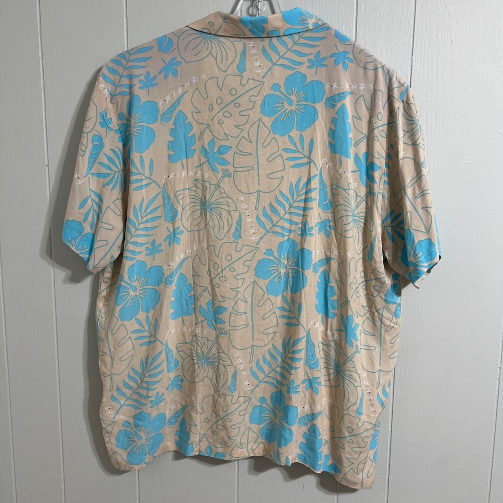 Friends Button Down Shirt Mens 2XL Tan Blue‎ Tropical Floral Hibiscus NWT 90s - Picture 2 of 7